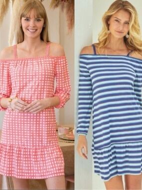 NWOT Cabana Life Cold Shoulder Ruffle Tunic Dress Bundle Striped Nantucket Large
